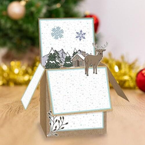Reindeer Christmas Gift Box Metal Cutting Dies&Coordinating Stamp For Scrapbooking Cutting Dies Embossing Craft Card Stencil