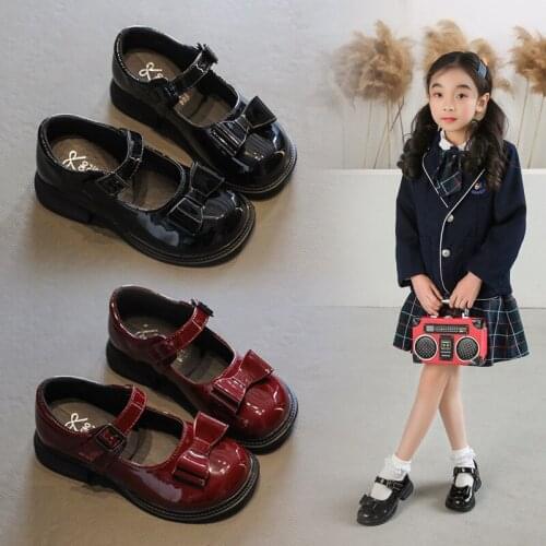 2 Colors School Girl Leather Shoes Sneaker Student Black Dress Shoes Bow Tie Girls Princess Shoes Kids Black Chaussure For 3-13T