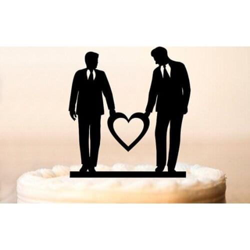 Same Sex Cake Topper Gay Silhouette Wedding Cake Topper Gay Wedding Heart Mr and Mr Cake Topper