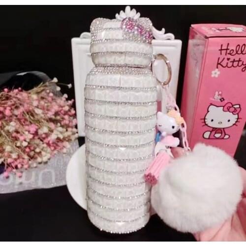 Creative Cute Kitty Handmade Diamond Cartoon Insulated Mug Stainless Steel Rhinestones Thermo Mug Water Bottle Kitty Cat Cup KT