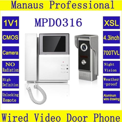 4.3 inch Monitor Video Door Phone Doorbell with Camera Outdoor Waterproof IR Night Vision Wired Intercom for Private House D0316