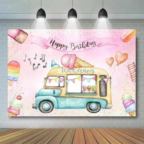 Ice Cream Girls Birthday Backdrop Pink Music Bus Child Party Photography Background Gathering Decoration Vinyl Photostudio