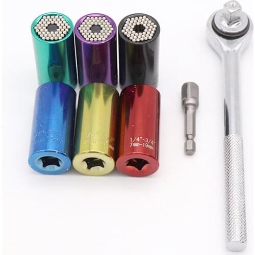 Magic Spanner Grip Multi Function Universal Ratchet Socket 7-19mm Power Drill Adapter Car Hand Tools Repair Kit