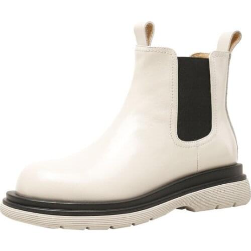 Shoes Woman Chelsea Boots Womens Winter Shoes Leather White Boots Womens Autumn Ankle Boot Round Toe Casual Shoes Size 34-39