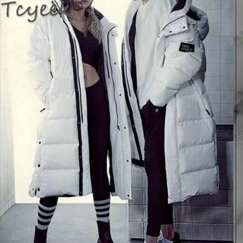 Tcyeek Womens Down Jacket Hood Thick Winter Down Coat Men Clothing 2020 Korean Warm Long Duck Down Jacket Fashion Outwear W1655