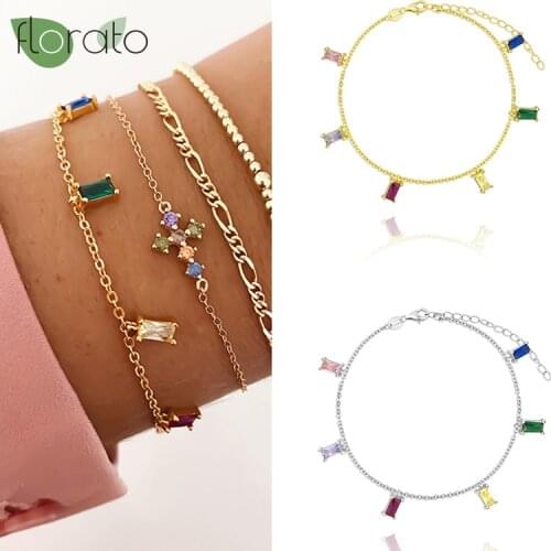 Colorful Crystal Charm Bracelet for Girls Adjustable 925 Sterling Silver Bracelet for Women Wedding Anniversary Fine Jewelry