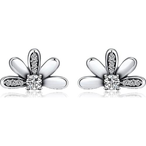 100% 925 Sterling Silver Sparkling Half Daisy Stud Earring Free Shipping