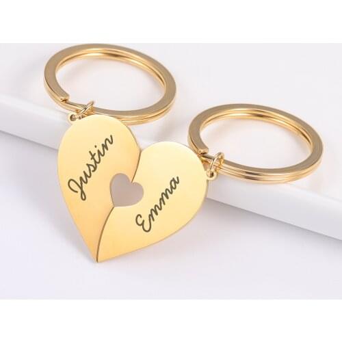 2Pcs Personalized Couples Keychain Valentine Anniversary Gift Boyfriend Girlfriend Heart KeyChain Man Women Key Chain Love Gifts