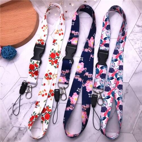 2 in 1 Mobile Phone Lanyard Small Fresh Flower Key Ring Sling Badge Neckband Keychain Anti-lost Badges ID Cell Phone Rope
