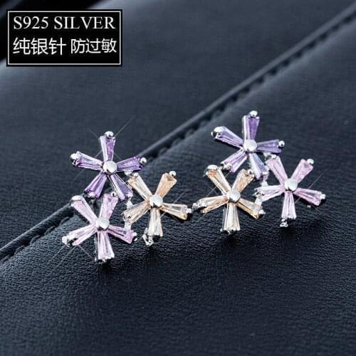 2017 S925 Silver Trendy Zircon Bohemian Oorbellen Ear Stud Earrings For Women Boucle Flower Pendientes Brincos Jewelry Gifts