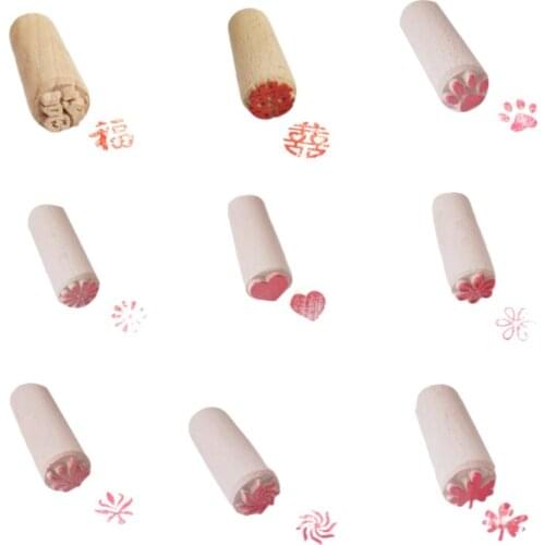 2021 New 9Pcs DIY Wooden Dessert Stamp Mold Vintage Floral Heart Shape Moon Cake Cookie Seal Biscuit Pastry Molds Bakeware Tools