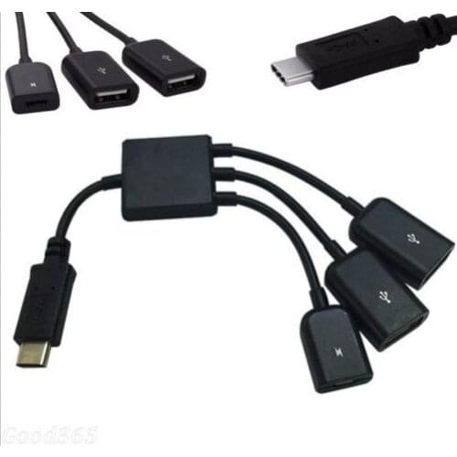 3 in 1 USB Type C High Speed 3 Port USB 2.0 Mini Cable Hub Splitter Adapter