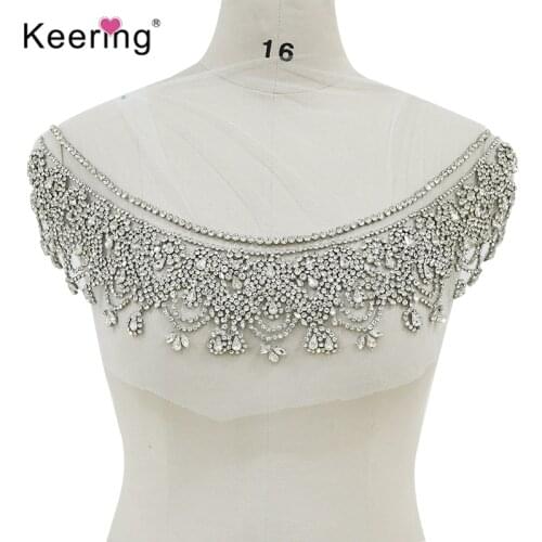 3D Bling Bling rhinestone applique neckline for DIY dress WDP-278