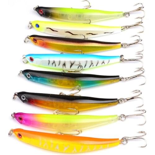 8PCS Topwater Fishing Crankbait curving Minnow Fish Bass lure hook baits 9cm/8g