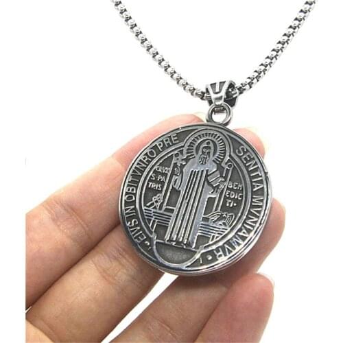 CSPB Cross Pendant 316L Stainless Steel Gothic Biker Punk Saint Necklace 65cm Chain