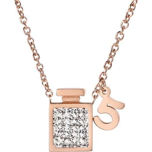 Stainless Steel CZ Stone Perfume Bottle Shaped Five Number Pendant Necklace Jewelry Gift with Chain