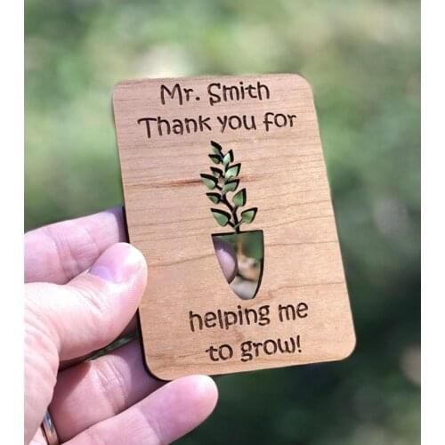 Personelized wood thank you favor gift magnet custom engraved laser wooden Fridge Magnets Teachers Help Me Grow Thank You tag