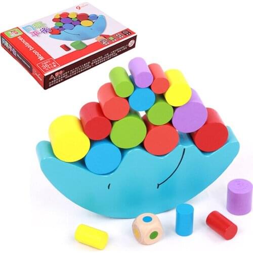 Baby Toys Montessori Moon Balance Building Blocks Game Children Educational Wooden Toys for Boy Birthday Gifts