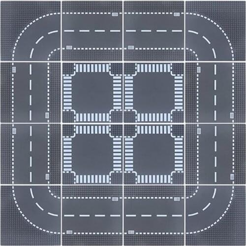 DIY City Road Street Baseplate Straight Crossroad Curve Splicing Baseboard Creator Bricks Base Plate Building Blocks Kids Toys