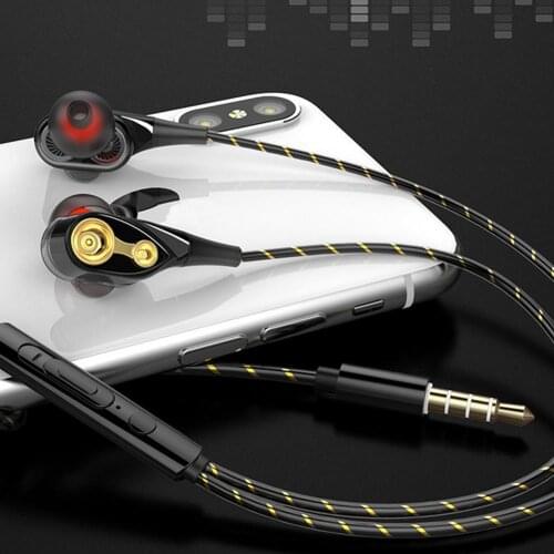 Dual Moving Coil Wired In-Ear Earphone Heavy Bass Stereo Earbuds With Mic Volume Control Hands Free Noise Reduction For Phones