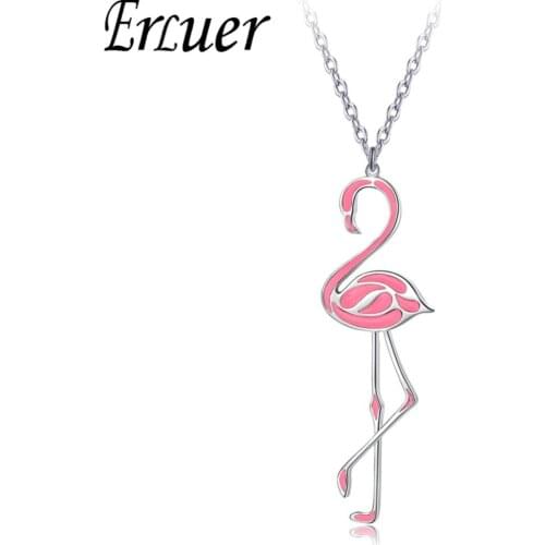 ERLUER Fashion Queen Enamel Flamingos Necklaces & Pendants For Women Girls Top Quality Rose Silver color Chain Trendy Jewelry