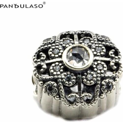 Fairytale Bloom Clear CZ Charm Sterling Silver Jewelry For Beaded Chain Bracelets & Bangles Woman DIY Beads For Jewelry Making