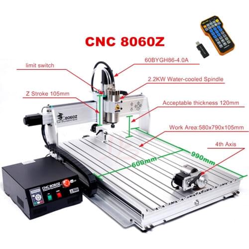 CNC 8060Z Wood Carving Router Metal Engraver PCB Milling Drilling Machine 4Axis 2.2KW Spindle Mach3 Control System USB Port