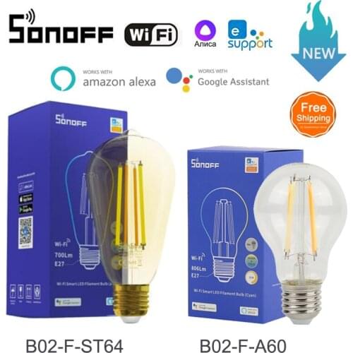 SONOFF B02-F-ST64/A60 Smart WiFi LED Filament Bulb E27 Dimmable Light Bulb Lamp eWelink Smart Home Via Alexa Google Yandex Alice