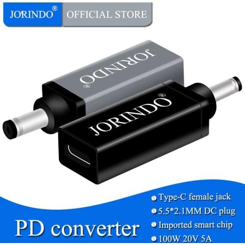 JORINDO Type-C female jack to DC5.5*2.1MM male plug Fast charging converter for notebook computers ,100W