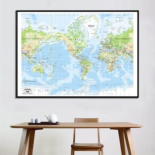 The World Mercator Projection 2001 Edition World Canvas Map 60x90cm Home Office Wall Decor Spray Painting