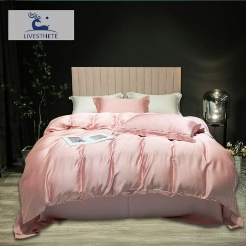 Liv-Esthete Pink 100% Silk Bedding Set Soft Quilt Cover Set Bed Sheet Pillowcases Flat Sheet Bed Set Duvet Cover Home Textile