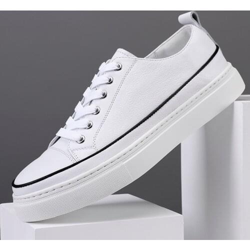 High-Quality Leather Shoes For Men Luxury Brand Casual And Comfortable Mens Shoes Lace-up Fashion Flat Shoes White Sneakers
