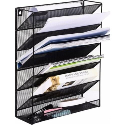Creative Iron Wall-Mounted File Rack Five-layer Magazine Notebook Storage Shelf Home Office Supplies