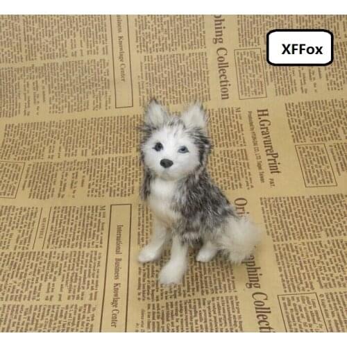 Cute real life sitting model plastic&furs small husky dog doll gift about 12x8cm xf1477