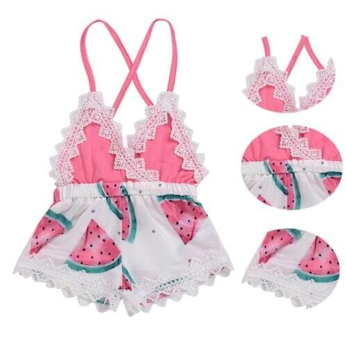 Cute Infant Toddler Baby Girl clothes lace strap Jumpsuit watermelon Bodysuit Sunsuit Outfit Clothes