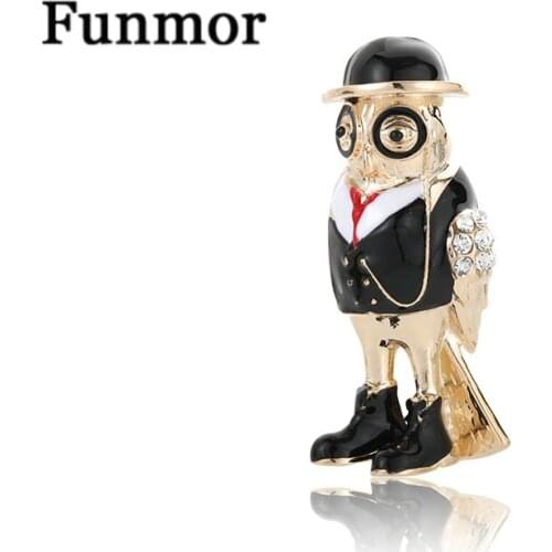 Funmor Trendy Bird Brooch Enamel Pins With Hat Accessories For Women Men Party Decoration Suit Blouse Ornaments Joias Corsage