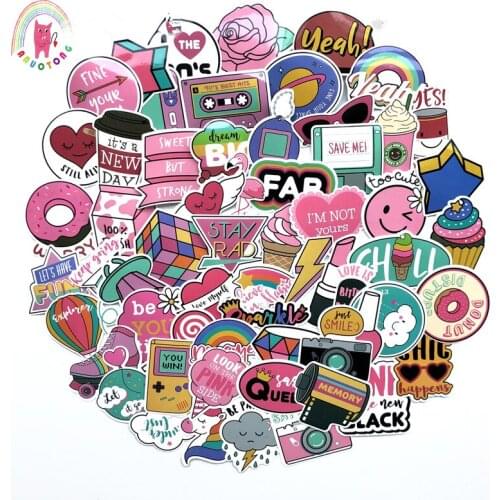 60pcs teenage pink series stickers lovely PVC pull-rod box graffiti notebook computer skateboard waterproof interesting stickers