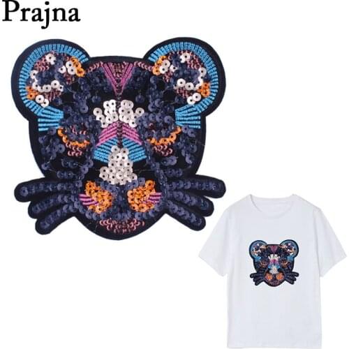 Prajna Sequined Panther Embroidery Patch Applique Iron on Clothes Jacket Delicate Animal Stickers Garment Diy Accessories D