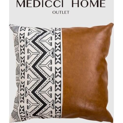 Medicci Home Poszewka Boho Cushion Cover Modern Design Thick Cotton Faux Leather Patchwork Throw Pillow Case Luxury Coussins
