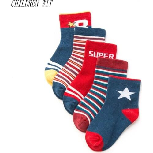 CHILDREN WIT Autumn & Winter New Children Socks High Quality Cotton 4 kinds of Cartoon Style Boys Girls Socks 1-12 Y 5 Pairs/Lot