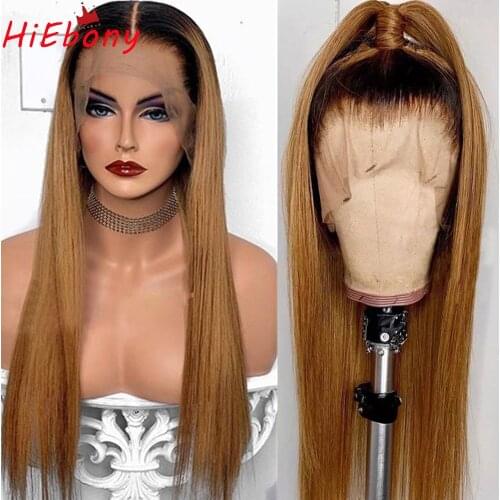 HiEbony Remy Human Hair Lace Front Wigs 1b/30 Ombre Glueless Lace Front Wigs Natural Hairline 18-26'' Transparent Lace Wigs