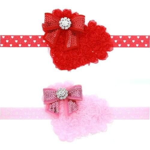 Valentines Day Heart Shaped Rhinestone Bow Hairband European and American Holiday Headdress Hair Accessories