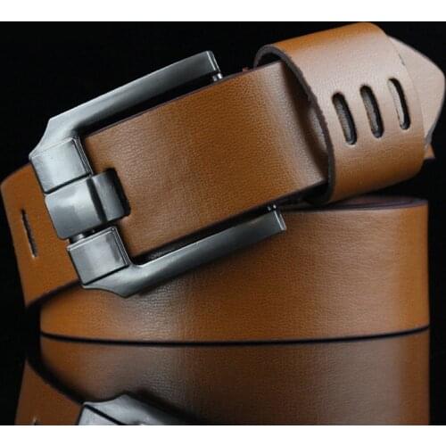 Warring States New Mens Antique Pin Buckle Belt Business Casual Belt Black Luxury Leather Belt for Men Length 105-115cm