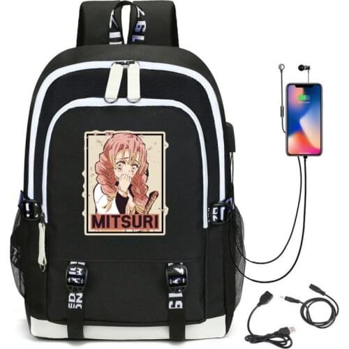 Demon Slayer Cos Kimetsu no Yaiba Cosplay Backpack USB Rechargeable School Backpack Inosuke Muzan Giyyu Mitsuri Printed Bag