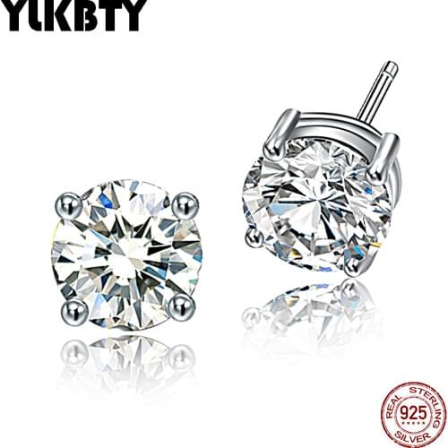 New 925 sterling silver Stud Earrings Made with Clear AAA Cubic Zirconia Party Earrings Allergy Free Silver Jewelry