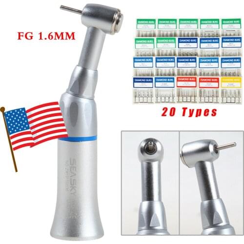 Dental Contra Angle Low Speed Handpiece E-type & 100* Diamond Burs High Speed