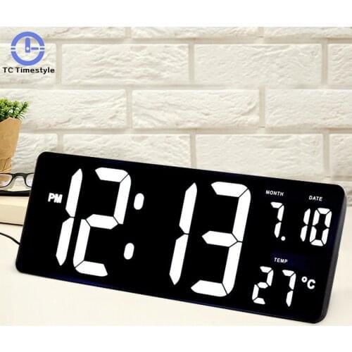 LED Digital Wall Clock Large Screen Calendar Temperature Display Clock Home Decoration Living Room Office Hanging/Table Clock