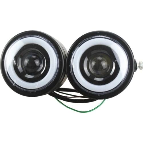 Black Universal 12V LED Angel Eyes Double Twin Motorcycle Headlight Front Dual Head Lamp Cafe Racer For Harley Honda Yamaha