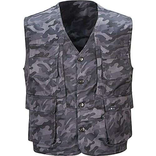 Military Male Cotton Camouflage Casual Large Size Mens Vest V-Neck Tooling Sleeveless Jacket with Many Pockets Outdoor Waistcoat