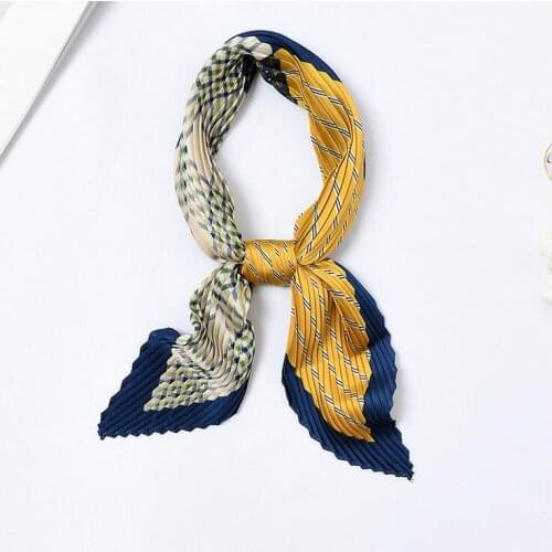 Yishine Plaids Dots Print Square Crinkle Silk Satin Fashion Scarf Women Fashion Crumple Neckwear Handkerchief New 55*55cm